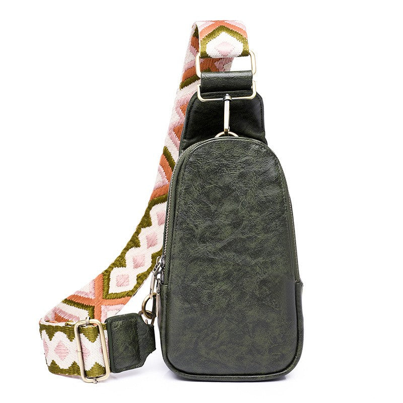 Boho Strap Faux Leather Sling Bag - Olive