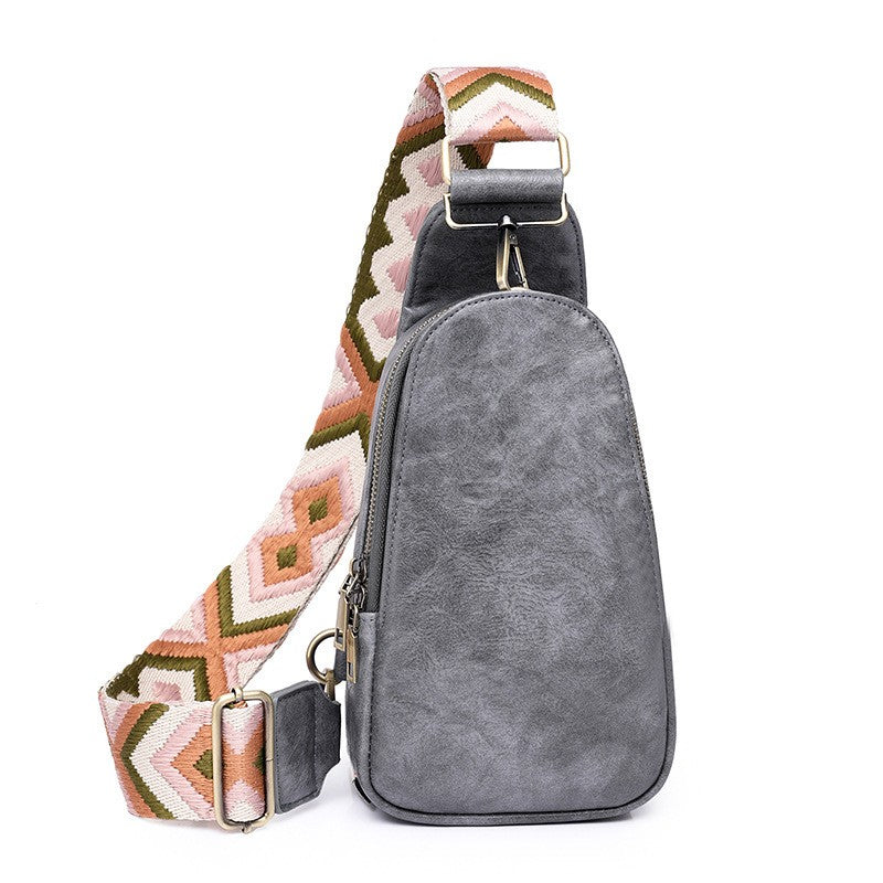 Boho Strap Faux Leather Sling Bag - Slate Gray