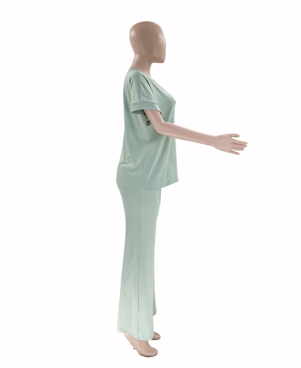 Boxy Tee and Drawstring Wide Leg Pant Set - Sage - 4