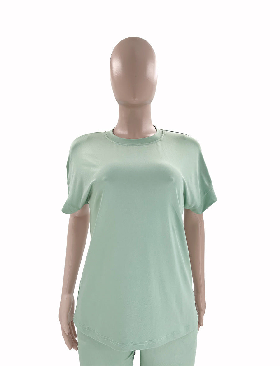Boxy Tee and Drawstring Wide Leg Pant Set - Sage - 6