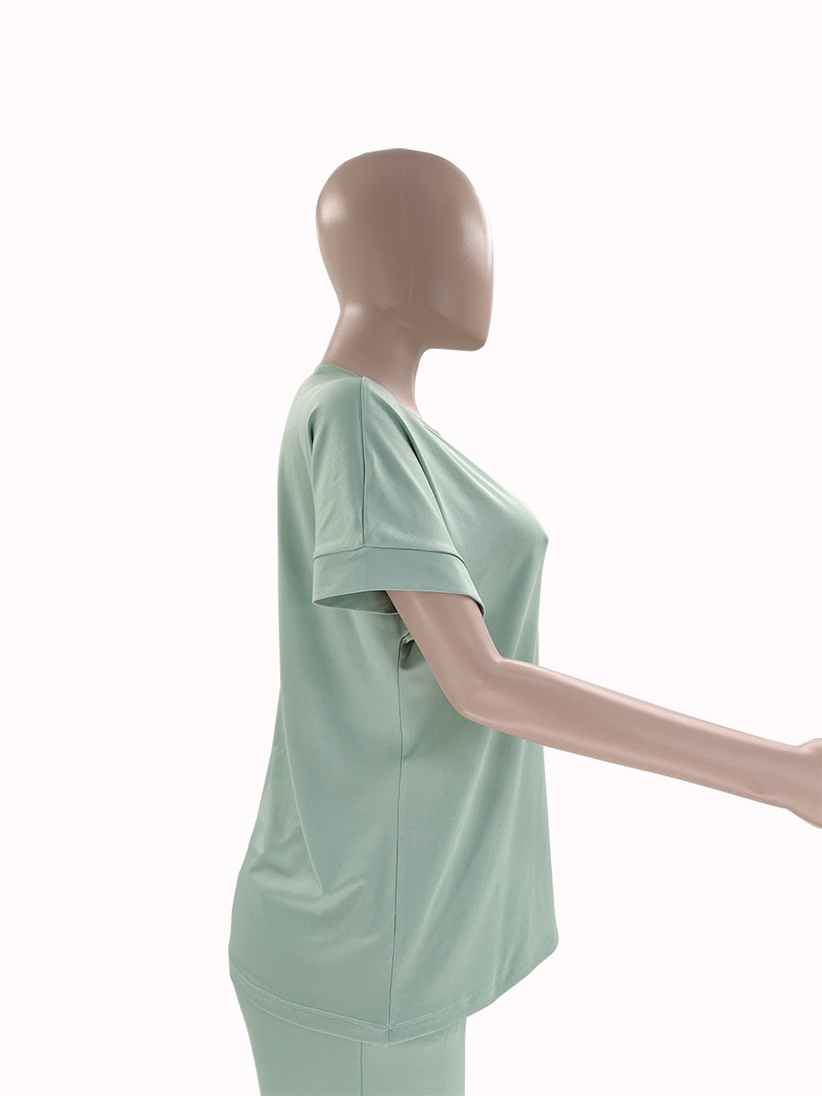 Boxy Tee and Drawstring Wide Leg Pant Set - Sage - 7