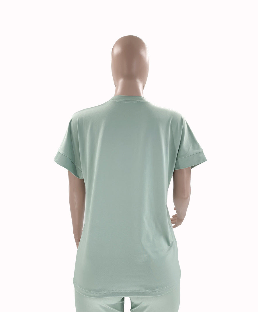Boxy Tee and Drawstring Wide Leg Pant Set - Sage - 8