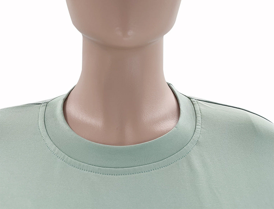 Boxy Tee and Drawstring Wide Leg Pant Set - Sage - 9