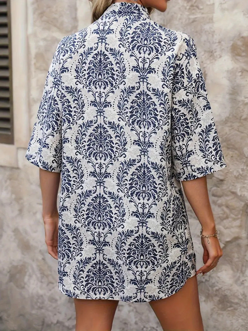 Printed Open Kimono Shirt And Shorts Set - Color_1 - 2