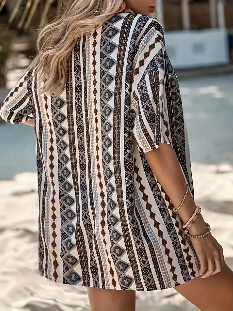 Printed Open Kimono Shirt And Shorts Set - Color_15 - 1