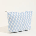 Checkerboard Knit Cosmetic Pouch With Zip - Blue