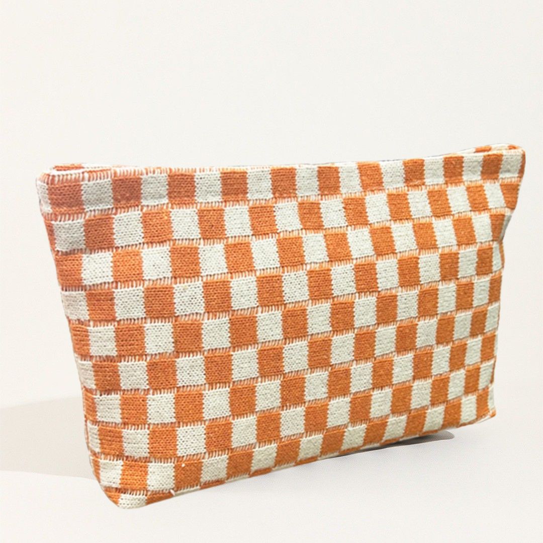 Checkerboard Knit Cosmetic Pouch With Zip - Yellow