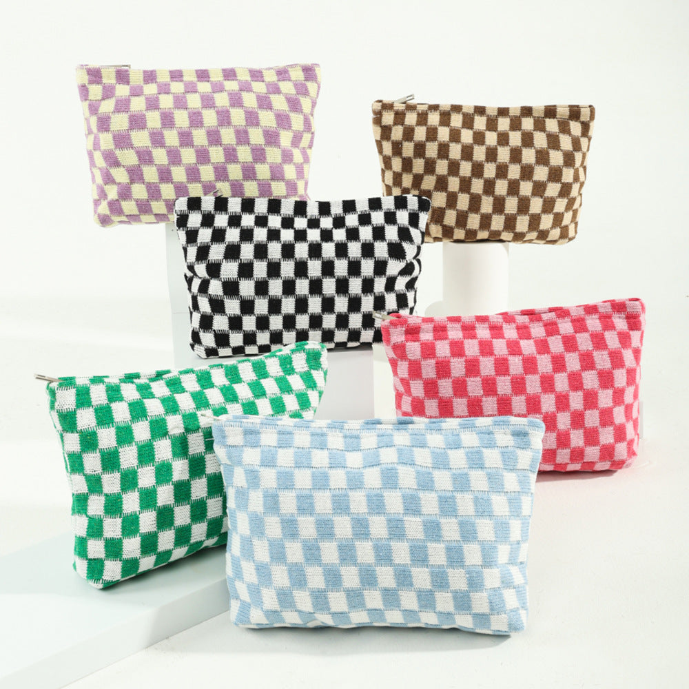 Checkerboard Knit Cosmetic Pouch With Zip