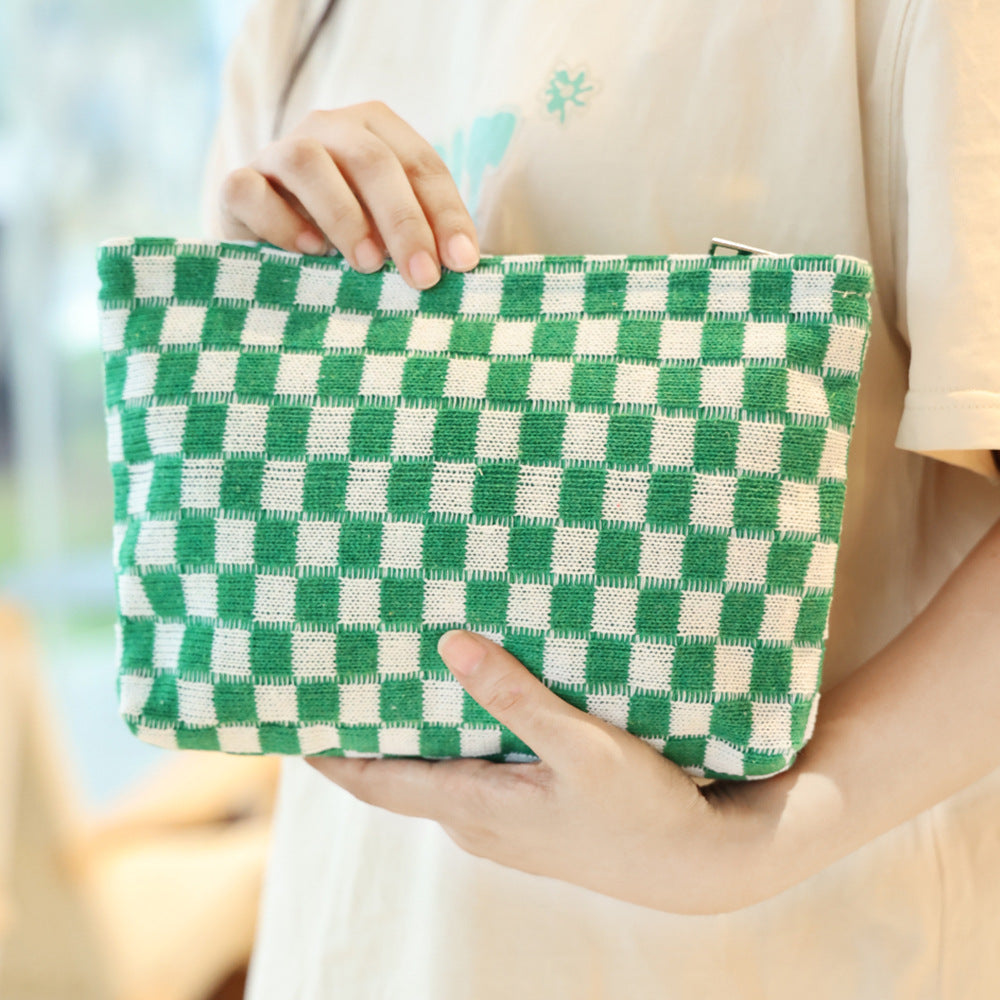 Checkerboard Knit Cosmetic Pouch With Zip - view 1