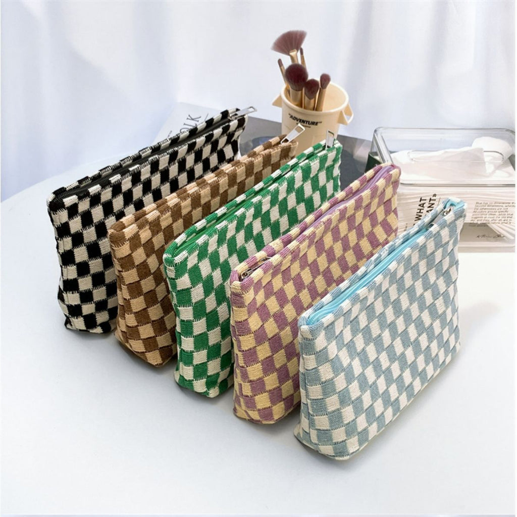Checkerboard Knit Cosmetic Pouch With Zip - view 4