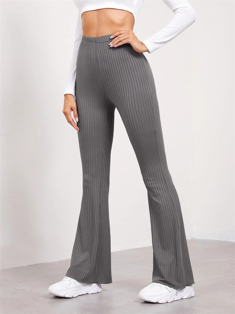 Ribbed Knit High Waist Flare Yoga Leggings - Charcoal