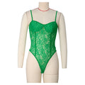 Lace Up Back Sheer Lace Bodysuit - Green