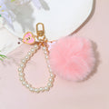 Pearl Chain Pom Pom Keychain Charm - Pink
