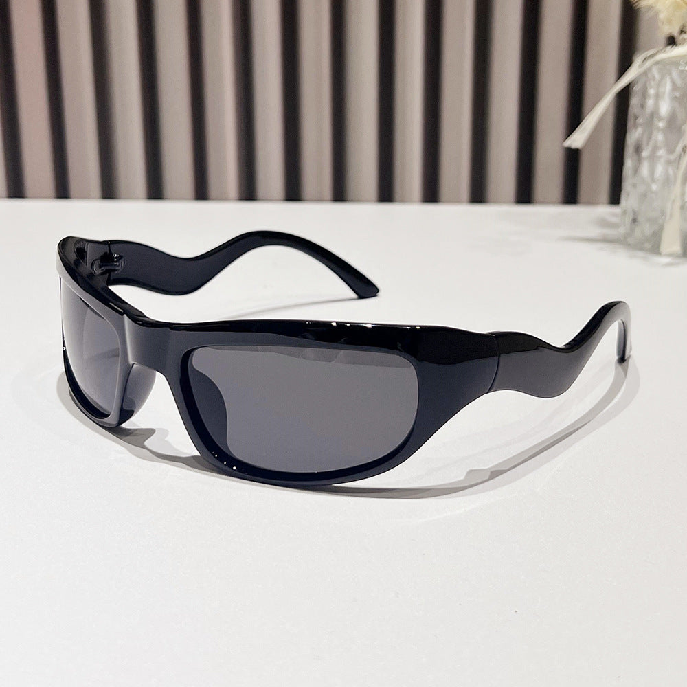 Y2K Futuristic Wrap Sunglasses - Black