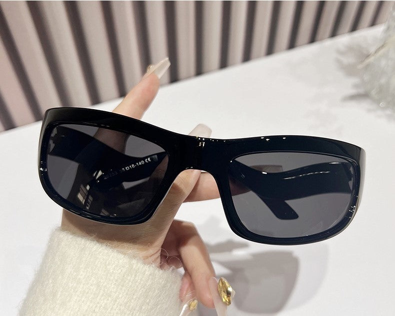 Y2K Futuristic Wrap Sunglasses - Black - 2