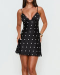 Lace Trim Polka Dot Slip Mini Dress - Black