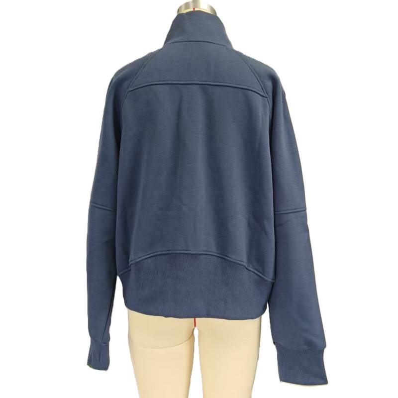 Half Zip Stand Collar Cropped Sweatshirt - GreyBlue - 2