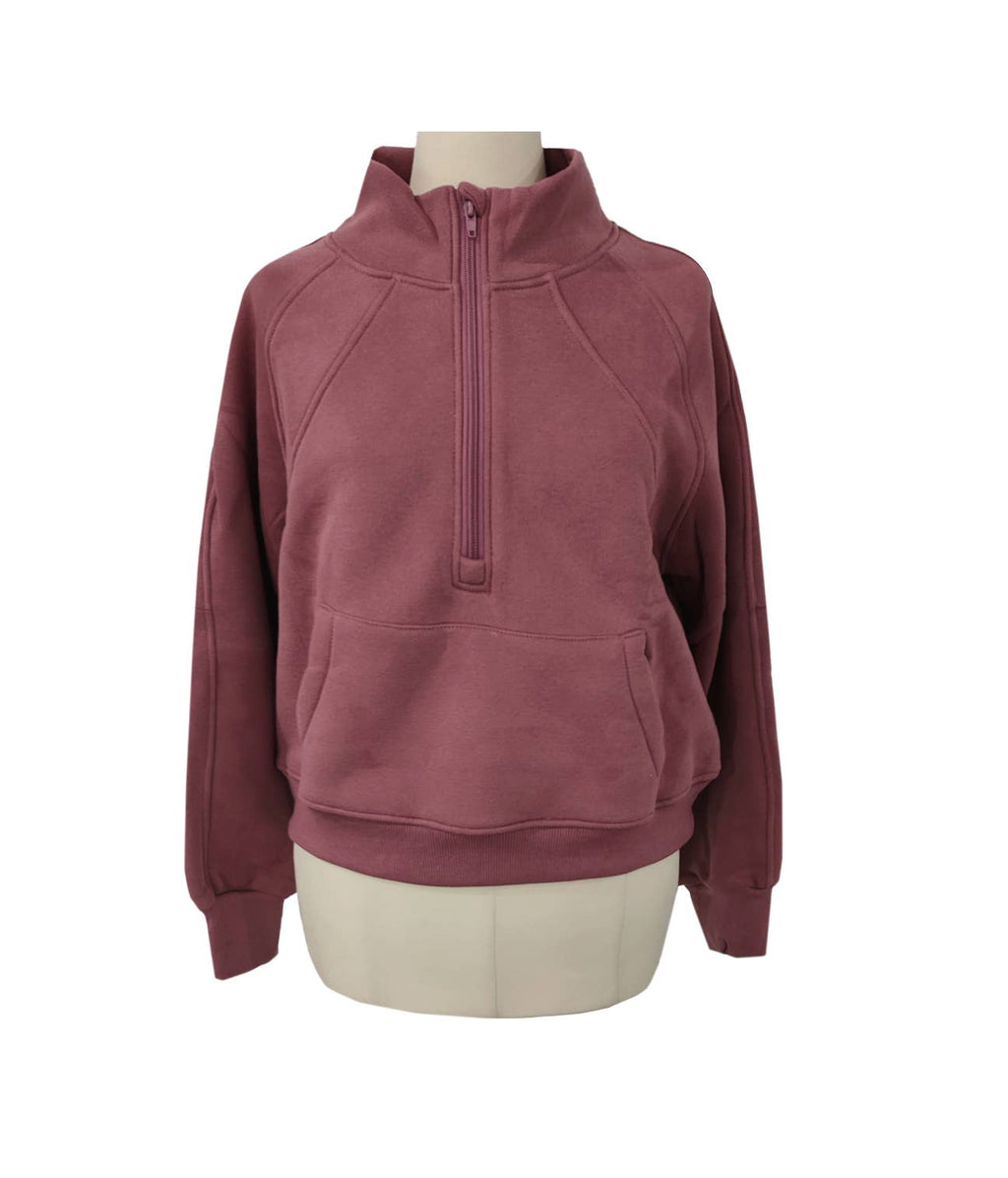Half Zip Stand Collar Cropped Sweatshirt