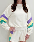 Colorblock Chevron Sleeve Crewneck Sweatshirt - White