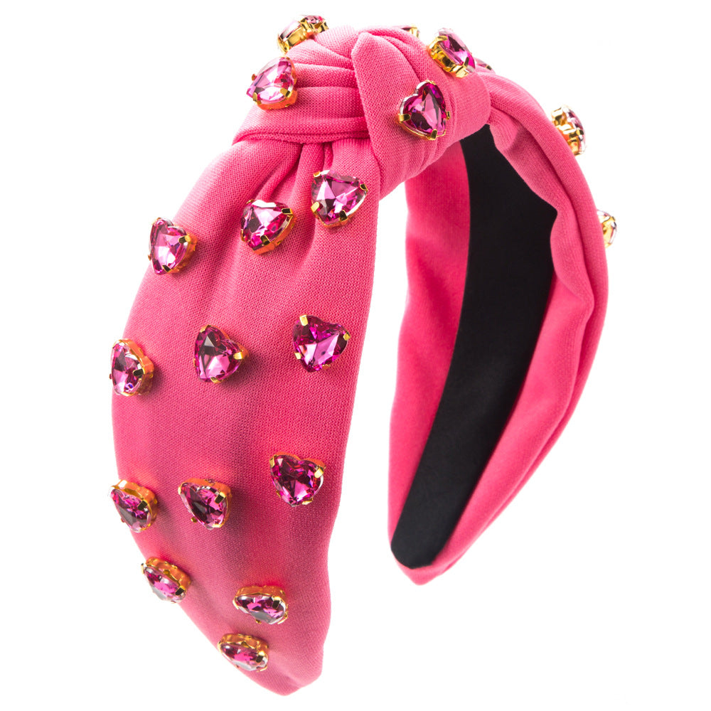 Crystal Heart Gem Knotted Headband - Rose-Red