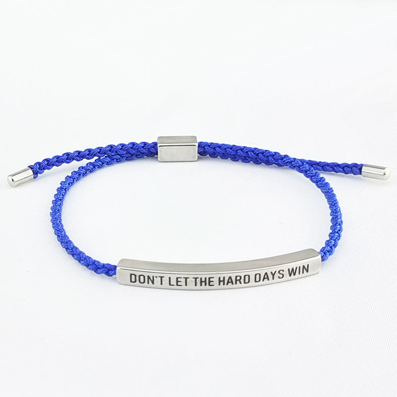Braided Rope Adjustable Message Bar Bracelet - Silver_DarkBlue