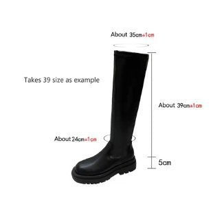 Stretch Faux Leather Lug Sole Boots - Knee-High