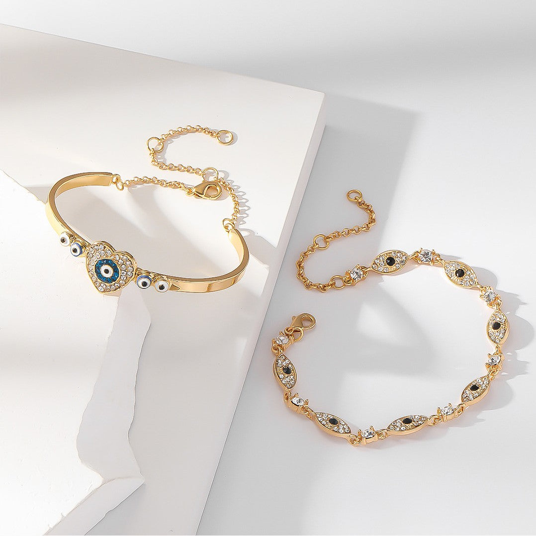 Evil Eye Crystal Chain Bangle Bracelet