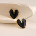 Glossy Enamel Heart Stud Earrings - BLACK