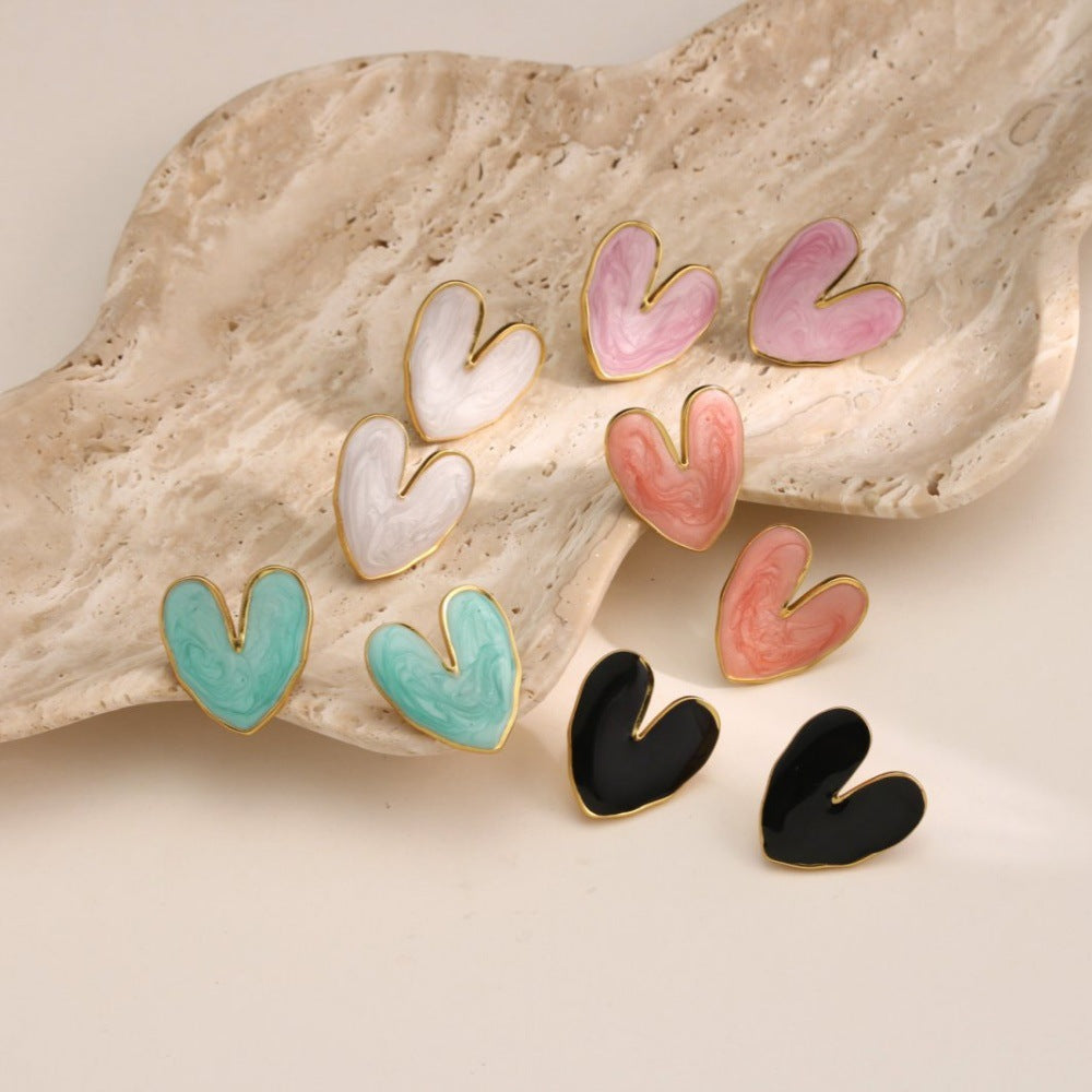 Glossy Enamel Heart Stud Earrings