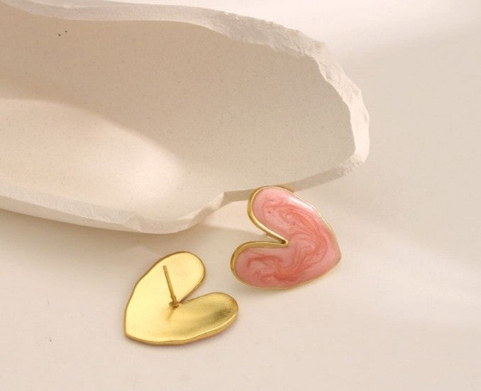 Glossy Enamel Heart Stud Earrings - view 1