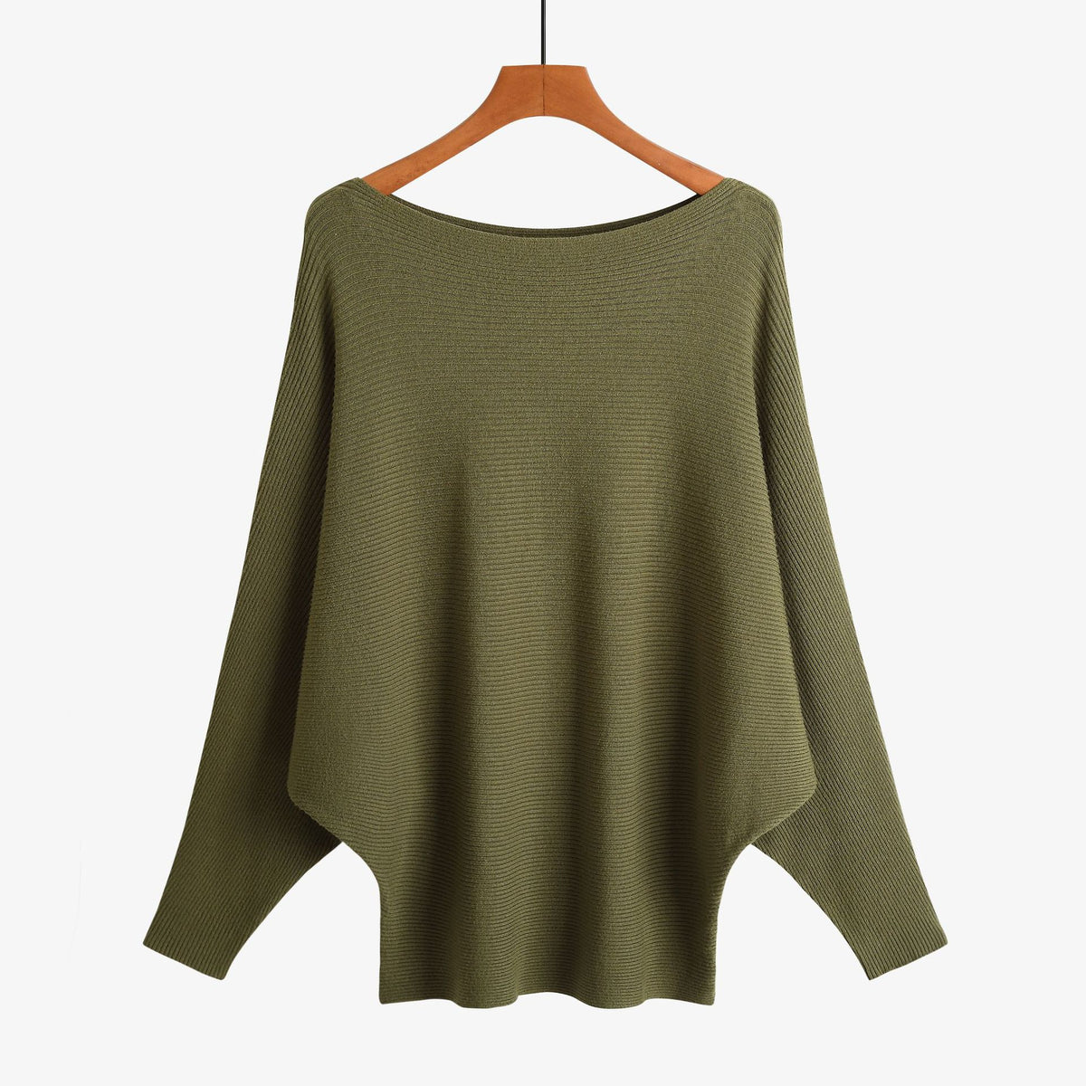 Batwing Sleeve Boat Neck Knit Pullover - ArmyGreen
