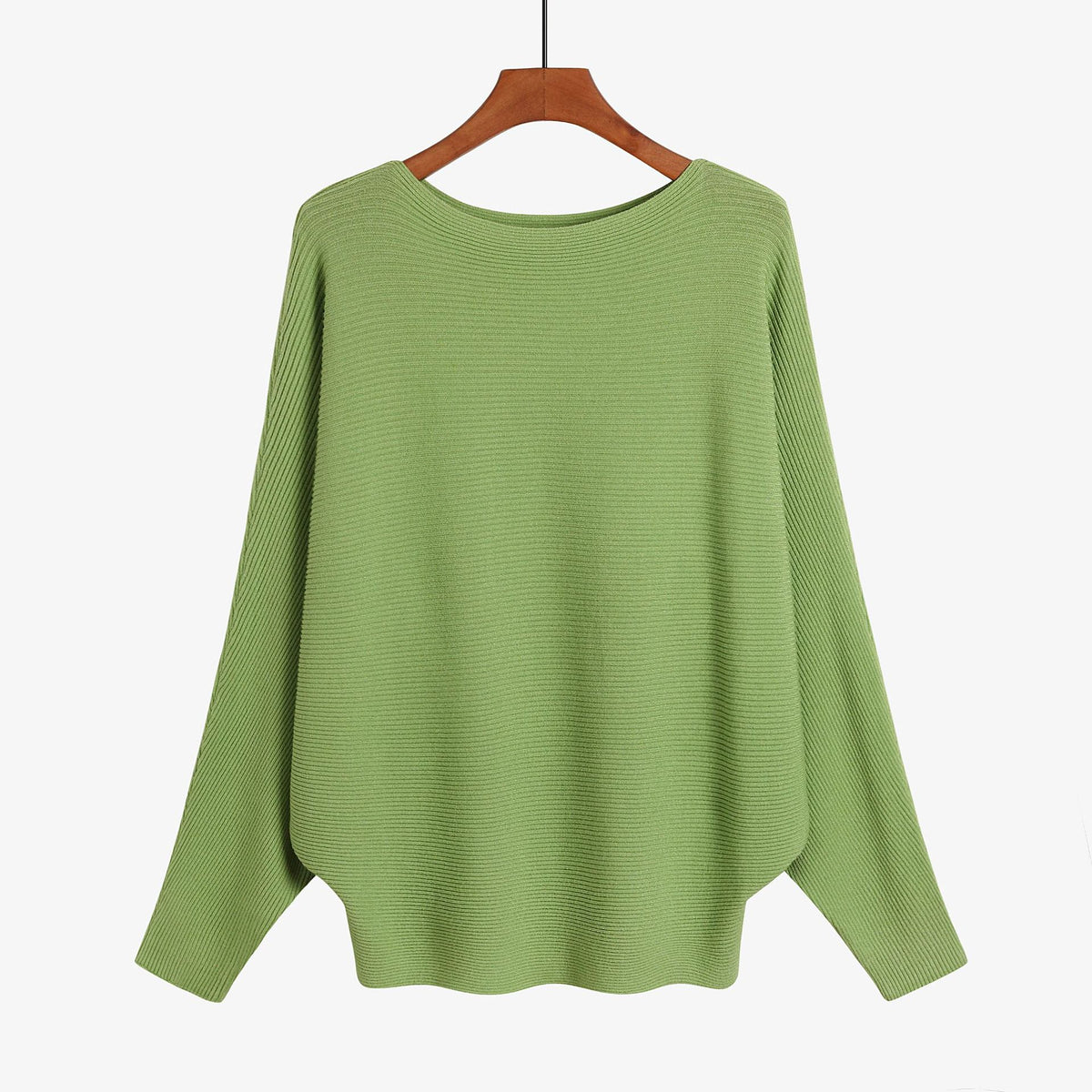 Batwing Sleeve Boat Neck Knit Pullover - Avocado