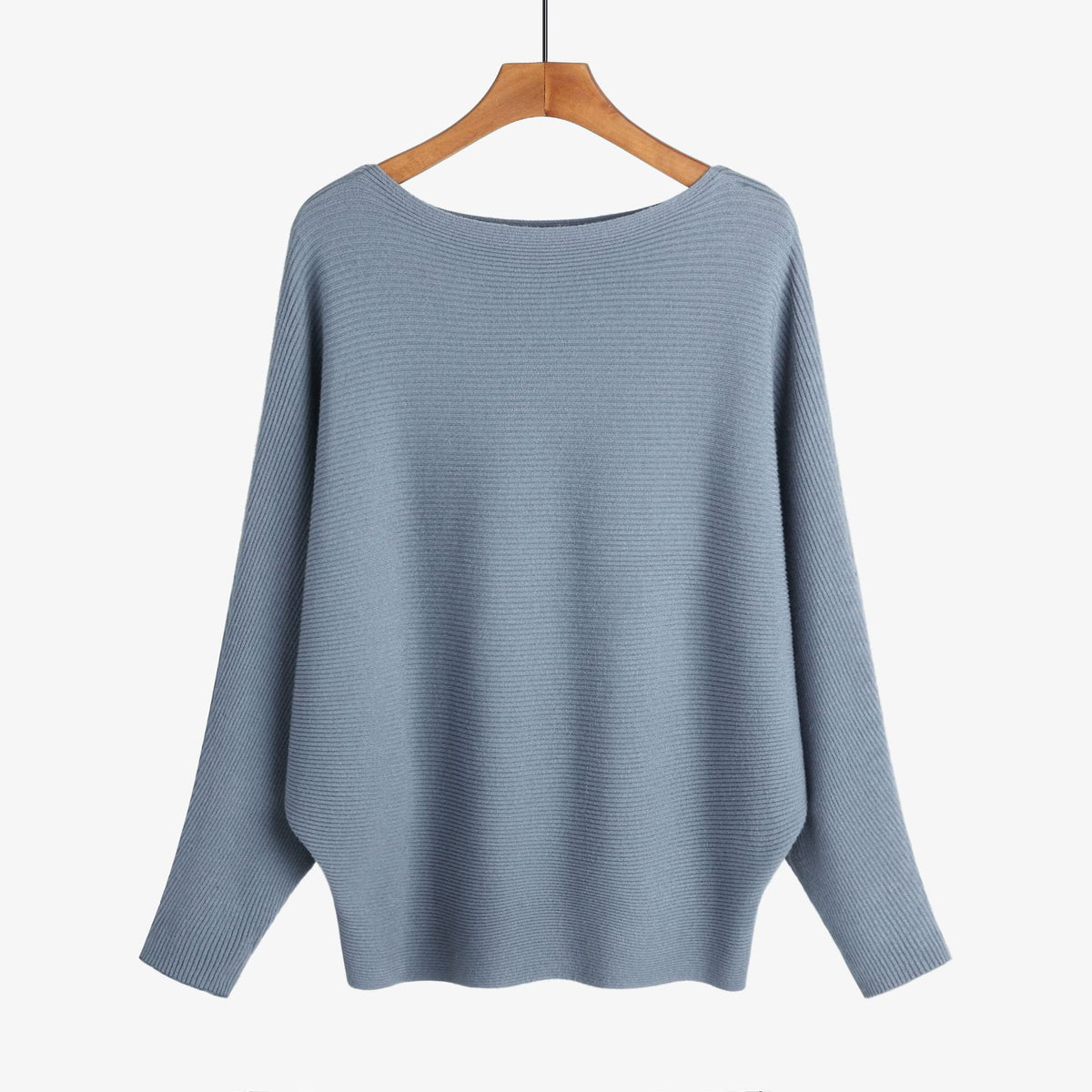 Batwing Sleeve Boat Neck Knit Pullover - DarkBlue