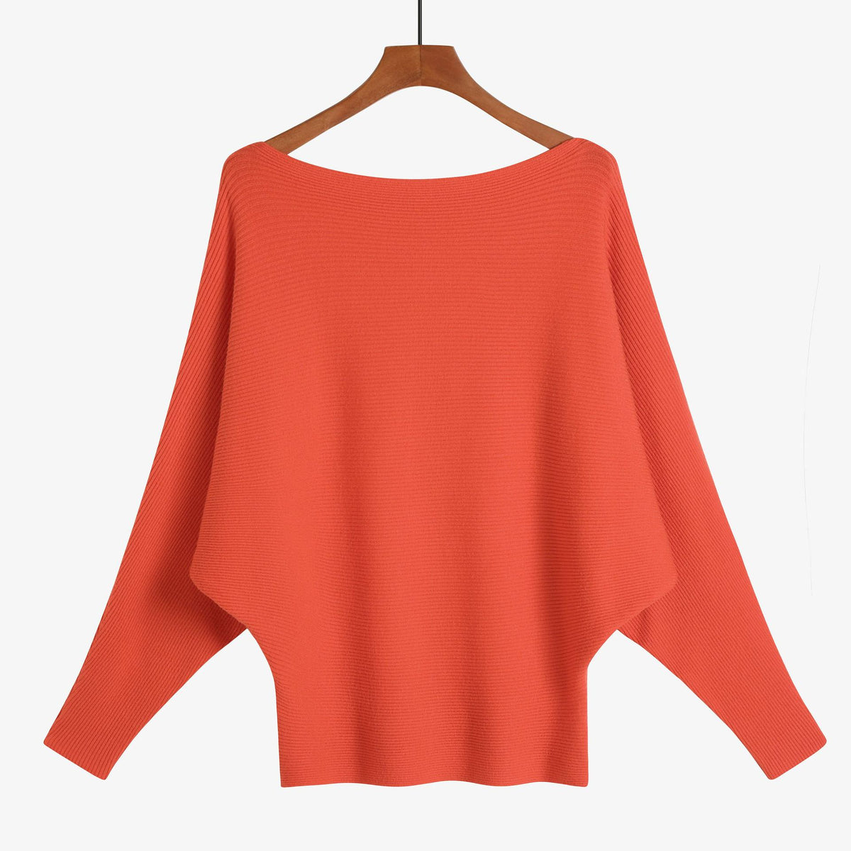 Batwing Sleeve Boat Neck Knit Pullover - Orange