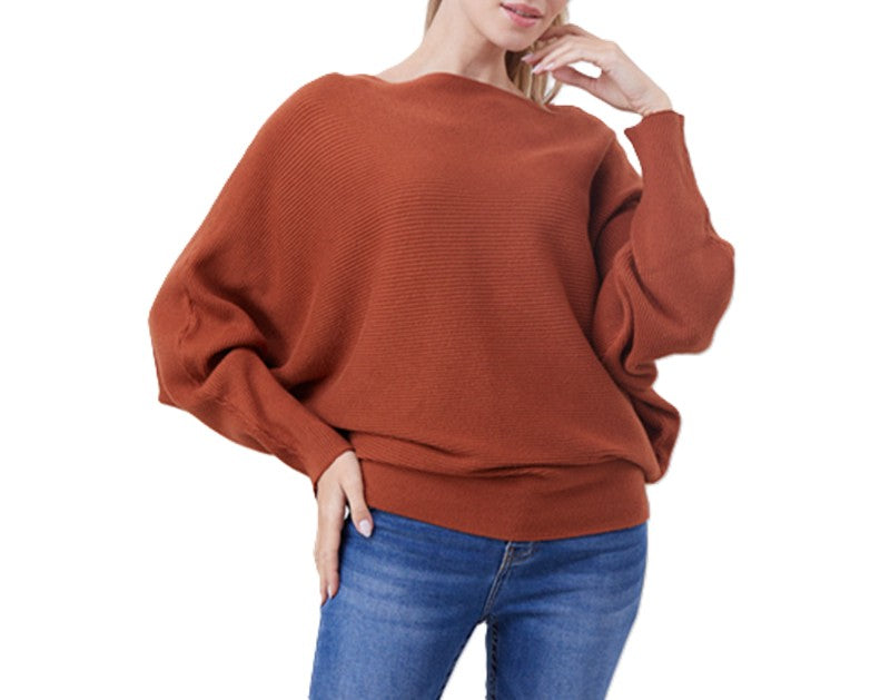Batwing Sleeve Boat Neck Knit Pullover