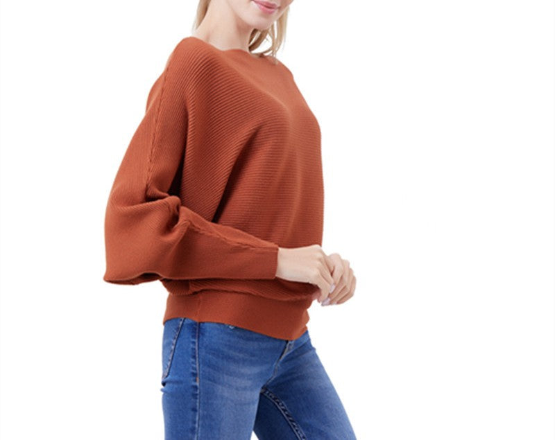 Batwing Sleeve Boat Neck Knit Pullover - view 1
