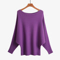 Batwing Sleeve Boat Neck Knit Pullover - purple
