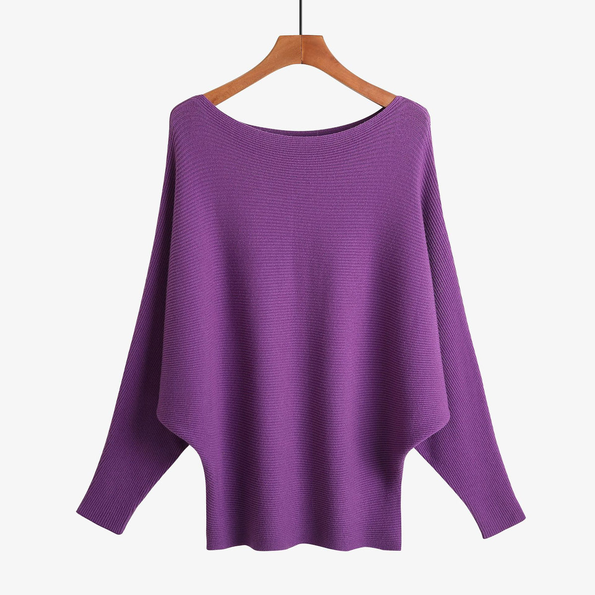 Batwing Sleeve Boat Neck Knit Pullover - purple