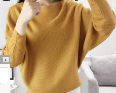 Batwing Sleeve Boat Neck Knit Pullover - yellow