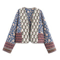 Cropped Quilted Jacket With Mixed Block Prints - Floral