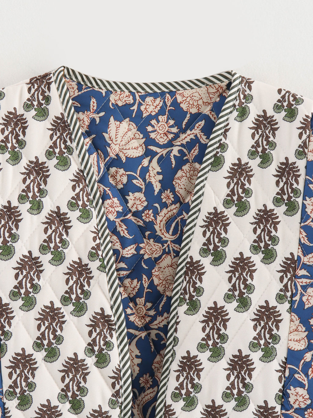 Cropped Quilted Jacket With Mixed Block Prints - Floral - 2