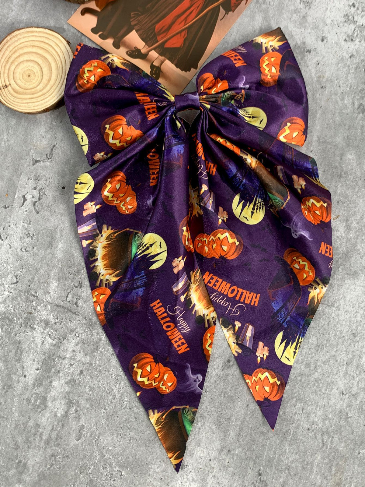 Long Tail Halloween Bow Barrette - NO_10