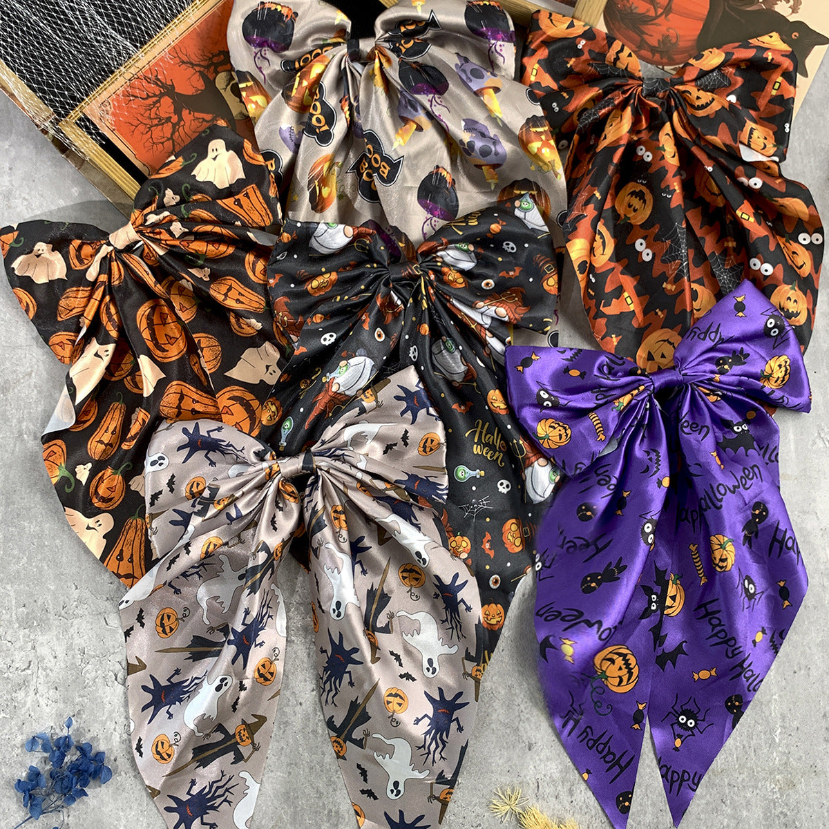 Long Tail Halloween Bow Barrette