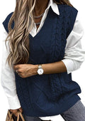 Cable Knit V Neck Sweater Vest - Navy