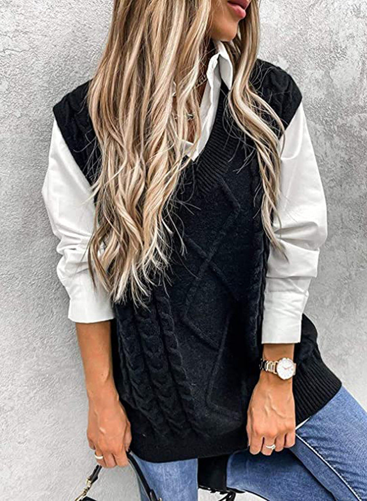 Cable Knit V Neck Sweater Vest - view 1