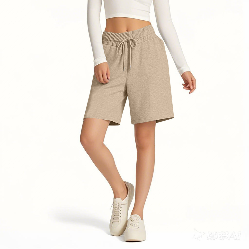 Knee Length Drawstring Bermuda Lounge Shorts - Khaki