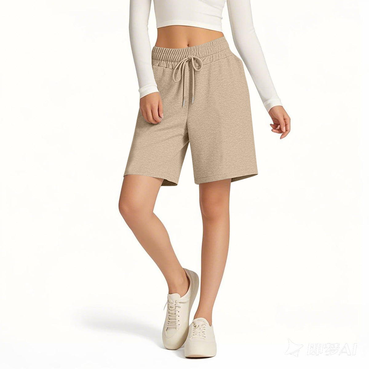 Knee Length Drawstring Bermuda Lounge Shorts - Khaki