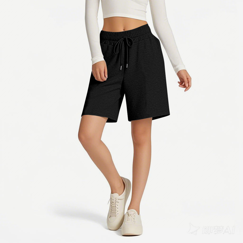 Knee Length Drawstring Bermuda Lounge Shorts - black