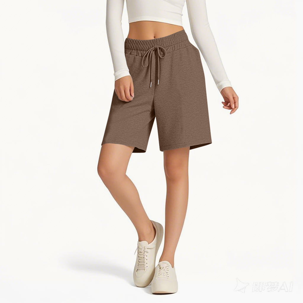 Knee Length Drawstring Bermuda Lounge Shorts - brown