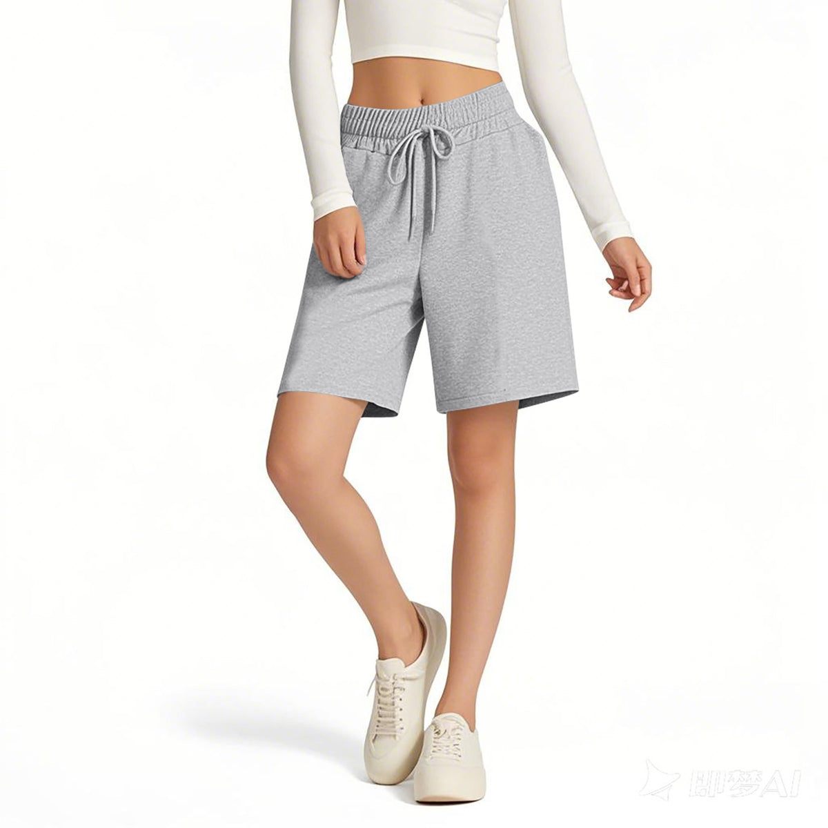 Knee Length Drawstring Bermuda Lounge Shorts - gray